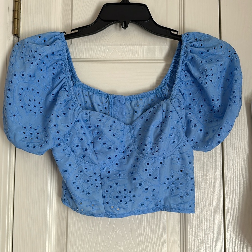 SHEIN blue eyelet blouse